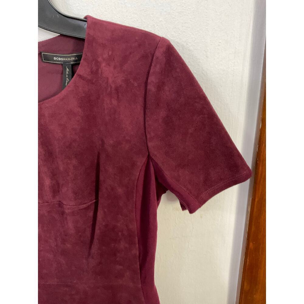 BCBGMAXAZRIA Faux Suede Burgundy Short Sleeve Fit & Flare Mini Dress Sz 4 Small - Picture 5 of 7